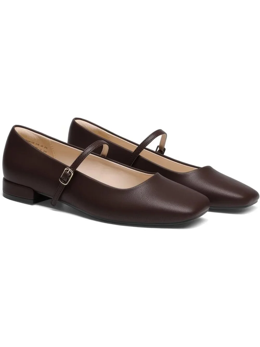 DREAM PAIRS Women's Brown Faux Leather Square Toe Buckle Flats Low Heel Shoes